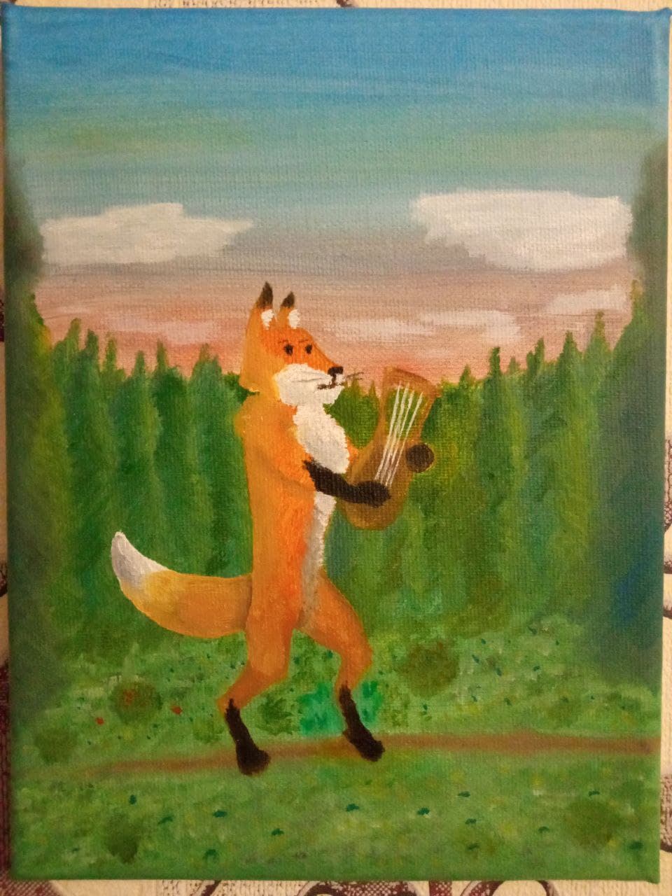 Fox bard, 2020. Oil on canvas. Fox playing a kraviklyre!