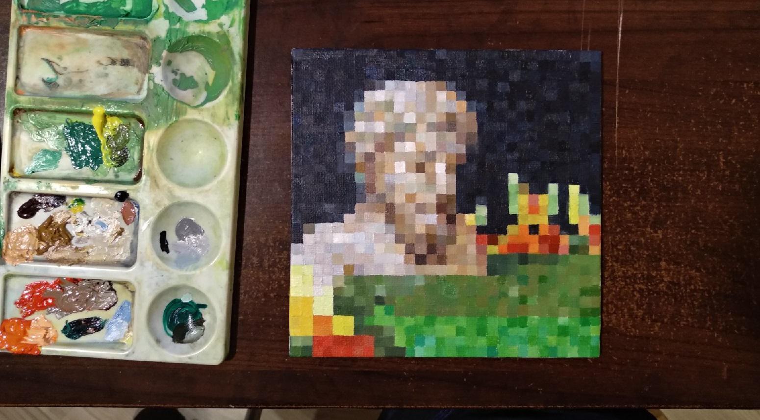 Minecraft artwork, 2020. Oil on canvas. That was a gift for my gf.